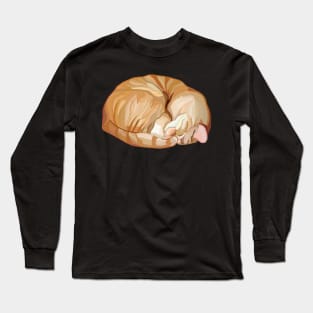 Sleeping Curled Orange Ginger Tabby Cat Long Sleeve T-Shirt